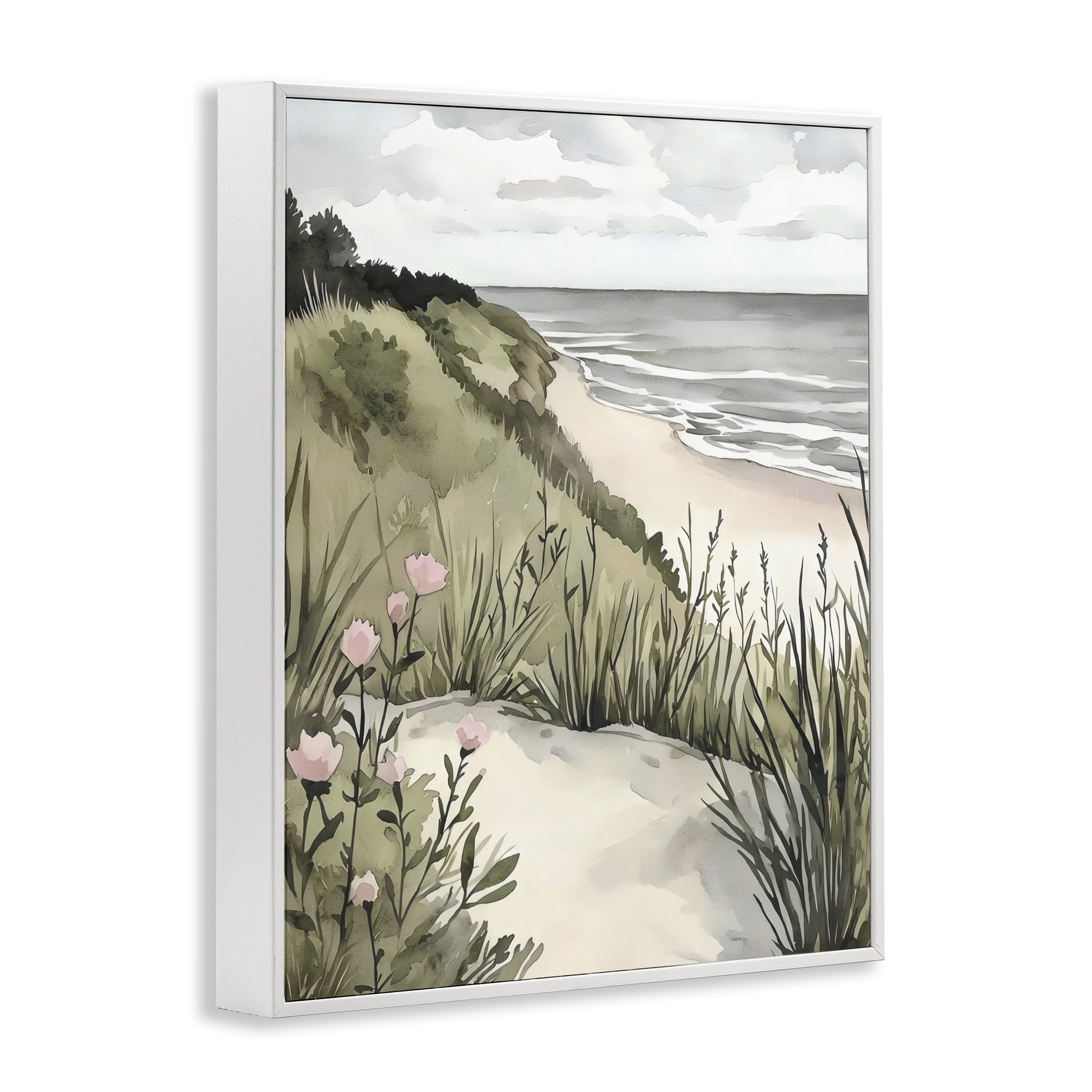 Stupell Industries Coastal Calm on Sandy Dunes White Framed Giclee Art, design by Riley B