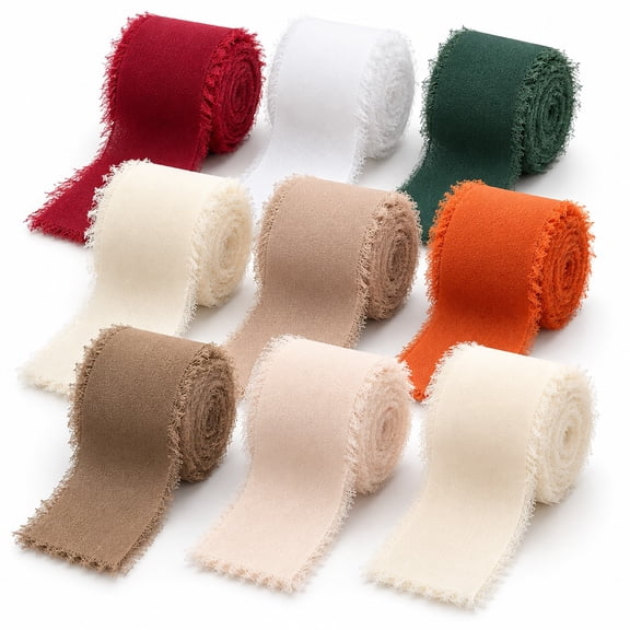 9 Rolls Frayed Edge Fabric Ribbon, 1.6 Inch x 5.5 Yards Each, Mixed Solid Colors for Gift Wrapping, Bouquets and Crafts