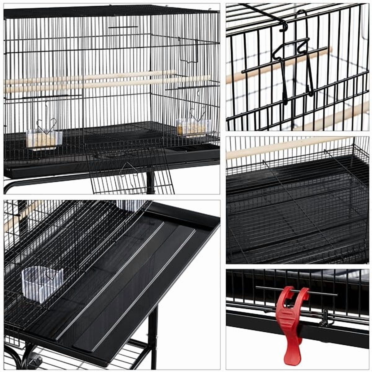 ZYPPP Flight Bird Cage for Parakeet Budgie Finch Lovebird w/ Detachable Stand&Wheels