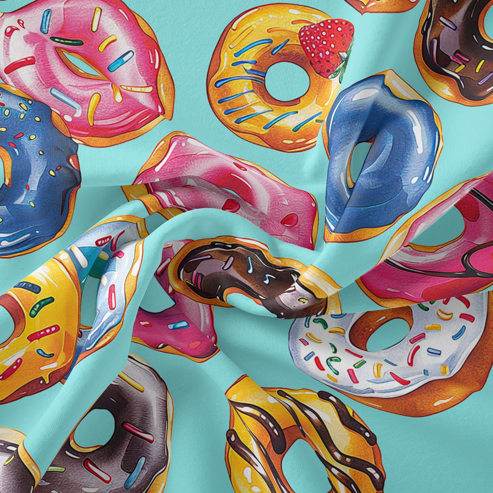 1 Yard 100% Cotton Donuts, Aqua, 44" Wide for Quilting & Sewing by David Textiles