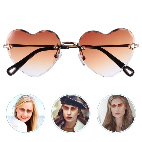 Supvox 1Pc Brown Heart Shape Party Sunglasses Frameless Metal Photo Prop Accessory