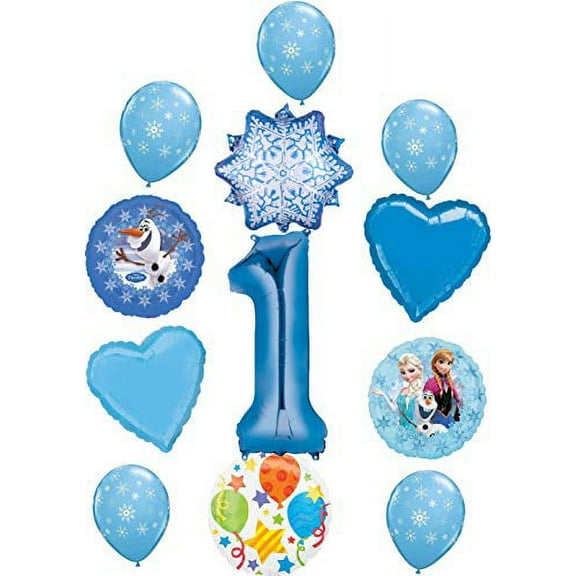 Frozen Party Supplies 1st Birthday Balloon Bouquet Decorations Elsa, Anna and Olaf's Winter Wonderland