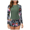 thumbnail image 2 of CHENge Women's Tropical Print Two-Piece Rash Guard, Long Sleeve Top and Shorts Set, UPF 50+ Swimwear for Surfing and Snorkeling, 2 of 8