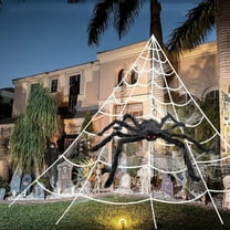 Halloween Decorations Outdoor 275" Halloween Spider Web   59" Hairy Spider & Stretch Cobwebs for Outdoor Indoor Haunted House Porch Yard