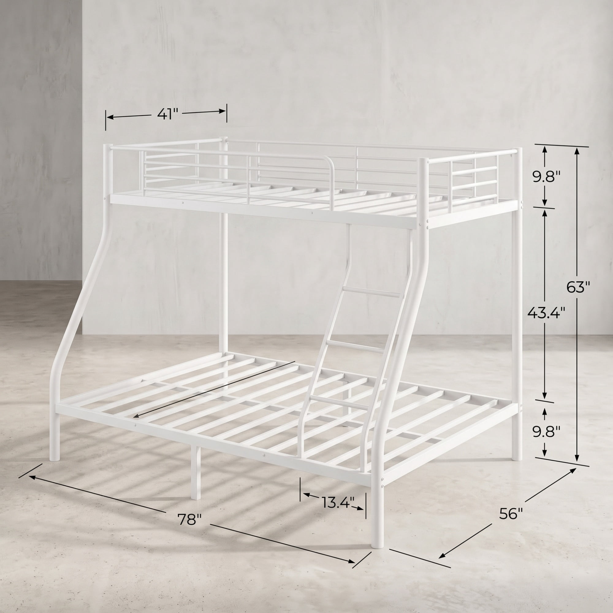 GARITIN Twin Over Full Bunk Bed and Sturdy Metal Bed Frame, Space Saving Bunk Bed with Safety Guardrails and Ladder for Teens Adults Kids and Shared Rooms, No Box Spring Needed, White