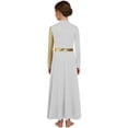 thumbnail image 4 of Hansber Kids Girls Full Length Patchwork Tights Metallic Jumpsuit Dress Praise Dance Outfit Worship Liturgical Dancewear White 16, 4 of 7