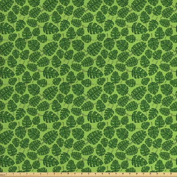 Exotic Fabric by the Yard, Repeating Organic Jungle Elements Randomly Scattered on a Green Field, Decorative Upholstery Fabric for Sofas and Home Accents, Lime Green Olive Green by Ambesonne