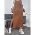 thumbnail image 4 of Women's Elastic Waisted Split Thigh Rib Knit Long Maxi Bodycon Pencil Skirt S-2xl S, 4 of 4