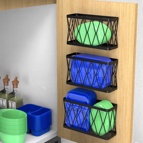 YIGII Inside Cabinet Door Storage, Wall Mounted Adhesive Cabinet Organizer for Kitchen Bathroom, 3 Pack