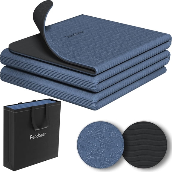 Foldable Yoga Mat for Travel Folding 6mm Thick with Carrying Bag, Non-Slip TPE Exercise Pilates 72" L x 24" W 0.24 Inch