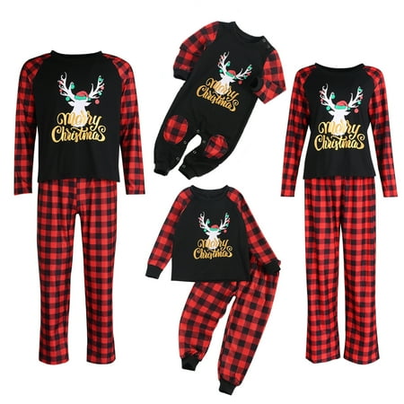 

PDYLZWZY Christmas Family Pajamas Matching Set Merry Christmas Sleepwear Plaid Pants
