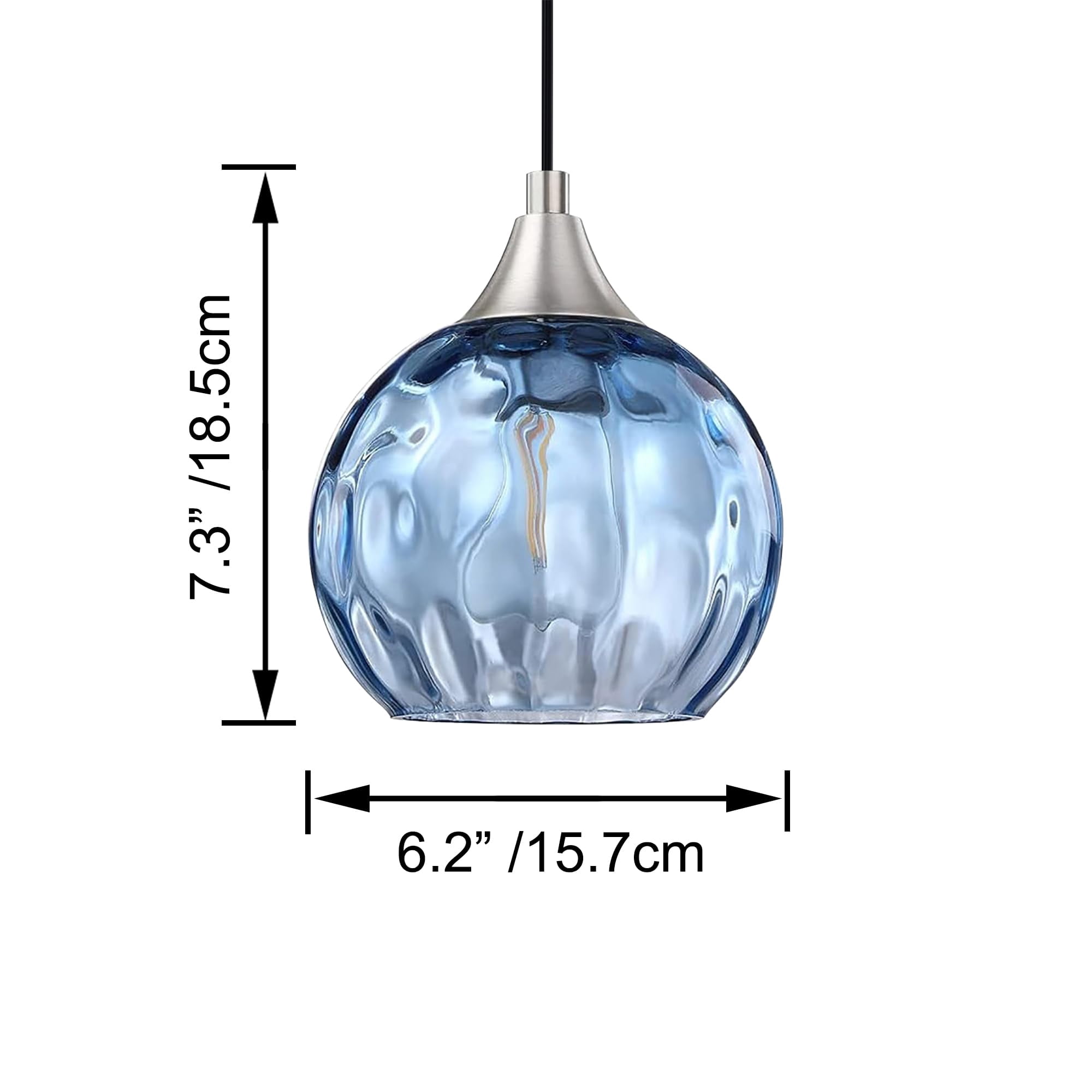 Kiven Plug in Pendant Light, Farmhouse Hanging Light Fixture with Blue Glass Globe and Pulley, E26 Socket Dimmable Pendant Light for Bedroom Hallway Kitchen,Adjustable Height