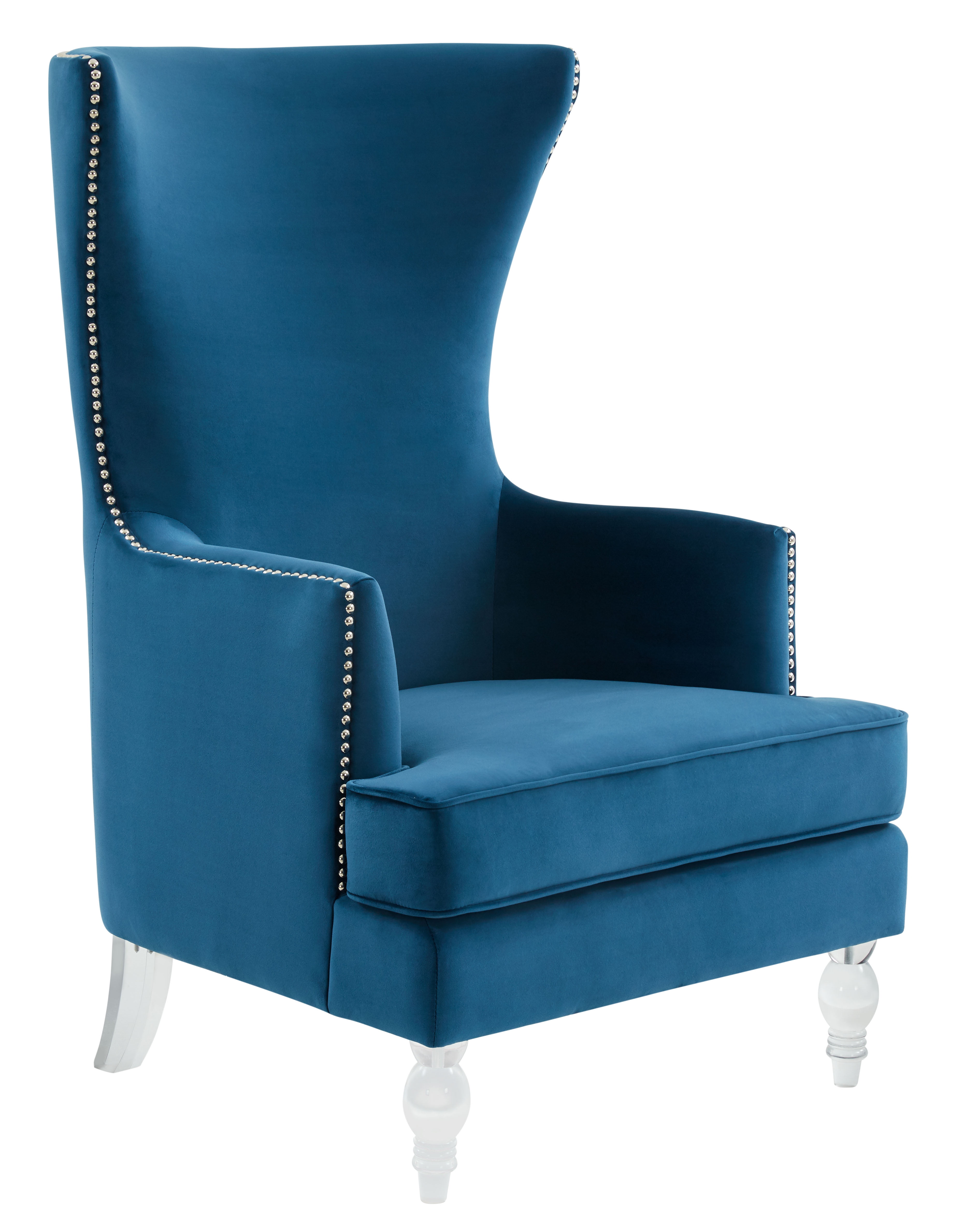 SAFAVIEH Couture Geode Modern Velvet Solid Wingback Chair, Navy