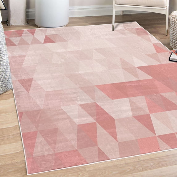 Geometric Decorative Rug, Triangle Mosaic Shapes Patterns with Abstract Digital Pixel Like Effect Print, Quality Carpet for Bedroom Dorm and Living Room, 6 Sizes, Pastel Pink, by Ambesonne