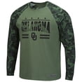 thumbnail image 2 of Men's Colosseum Olive/Camo Oklahoma Sooners OHT Military Appreciation Slim-Fit Raglan Long Sleeve T-Shirt, 2 of 4
