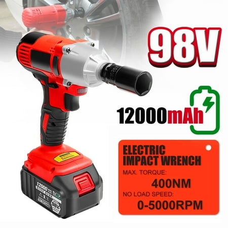 - 400Nm 98V Cordless Lithium-Ion Electric Impact Wrench Brushless Motor+2 Battery Portable Christmas Gift