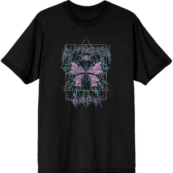 Distressed Black Metal Butterfly Adult Black Crew Neck Short Sleeve Tee-XS