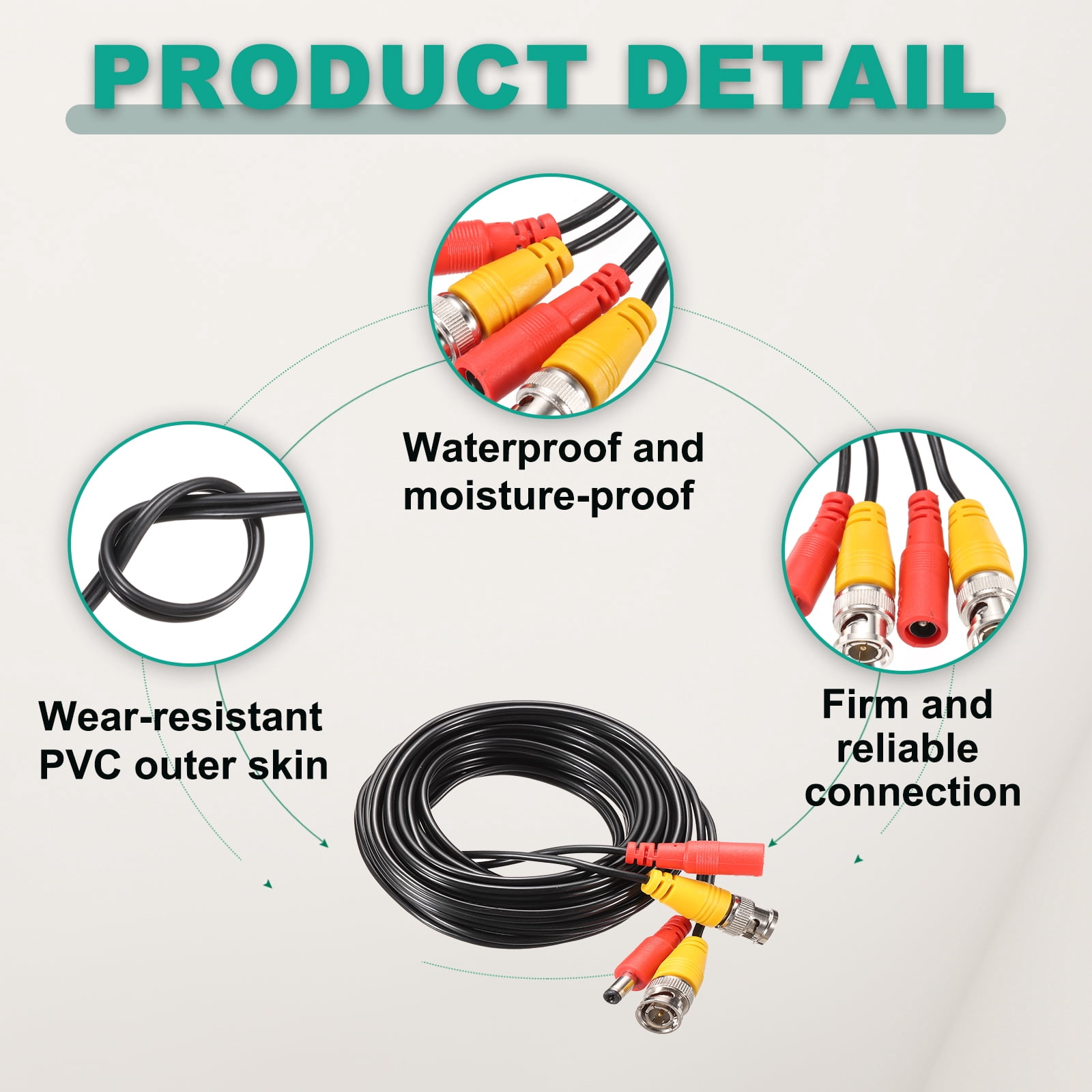 BNC Video Power Cable,5m/16ft All-in-One Security Camera Wire,4 Set Black