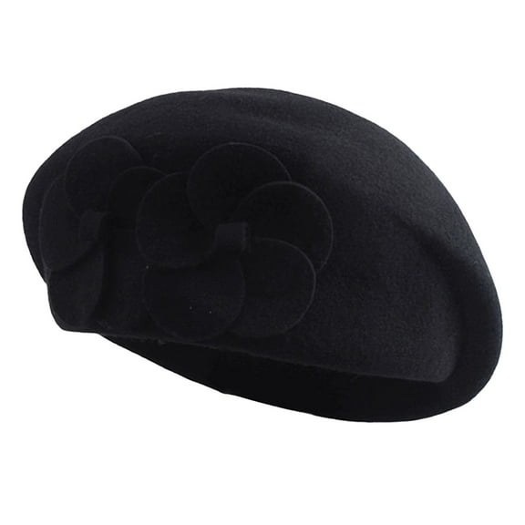 LIZUOJUN Women's Solid Thickened Wool Beret Lightweight Breathable Painter Hat Winter Warm Cap for Women Girls Lady Black One Size