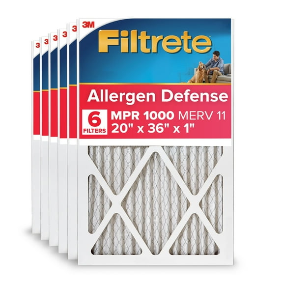 Filtrete 20x36x1 HVAC Furnace Air Filter, MPR 1000 MERV 11, Allergen Defense, 6 Pack