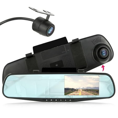 PYLE PLCMDVR47 - Backup Dash Cam Car Recorder DVR Front & Rear View Video - 4.3 Inch Monitor Windshield Mount - Full Color HD 1080p Security Backup Camcorder - PiP Night Vision Audio Record Micro SD