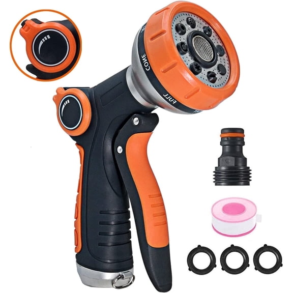 Garden Hose Nozzle, Heavy Duty Metal Hose Nozzle with Water Volume Control Valve, High Pressure Water Nozzle Sprayer with Adjustable 8 Patterns for Garden Watering, Car Washing