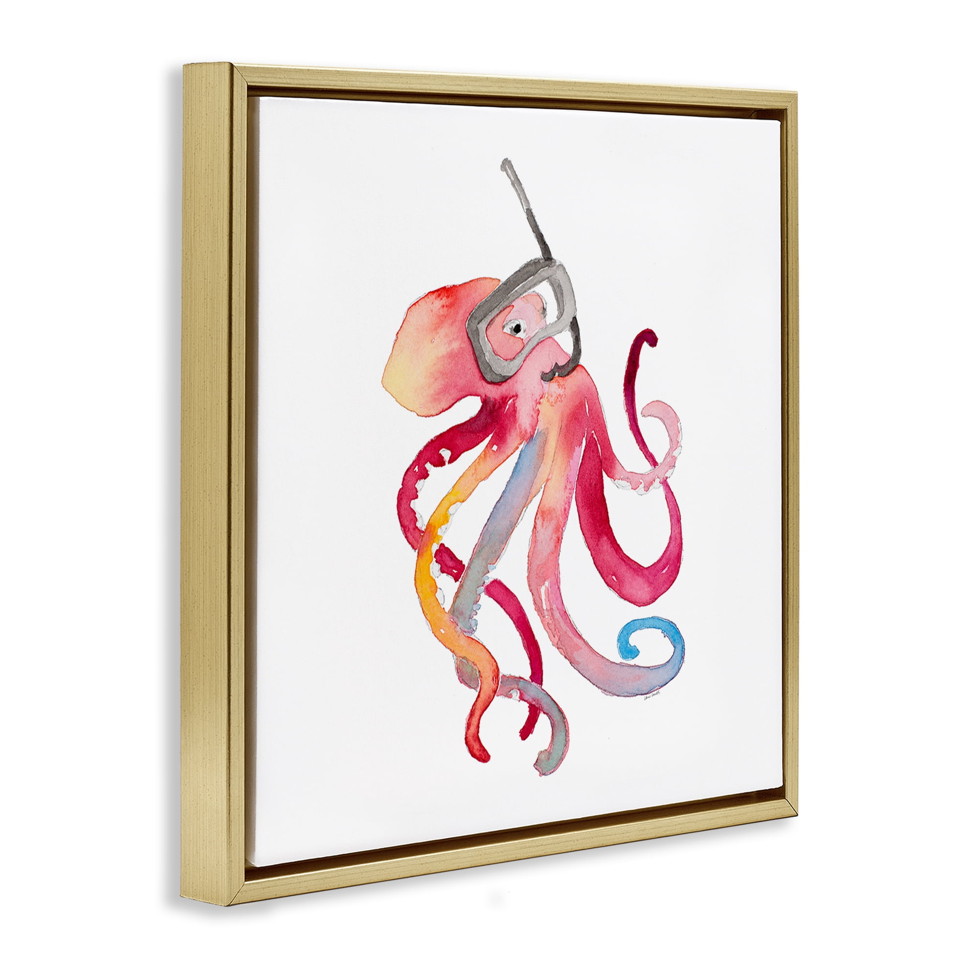 Stupell Industries Snorkel Mask Octopus Novelty Painting Gold Floater Framed Canvas Art Print Wall Art, 25 x 25