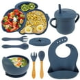 thumbnail image 1 of 9 Pcs Baby Feeding Set Silicone Baby Plate and Bowl Set with Suction Cup BPA-Free Baby Tableware Set Baby Led Weaning Supplies Washable Microwave, 1 of 8