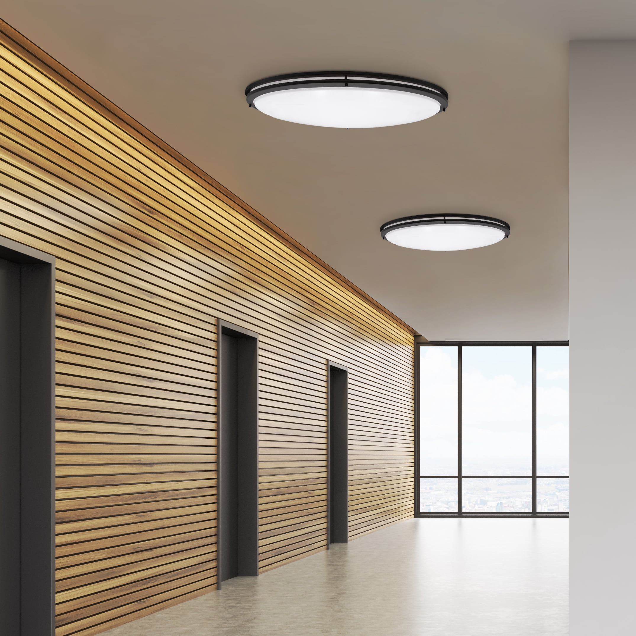 Maxxima 32” 3 CCT Oval Black LED Ceiling Mount Light Fixture, 3000K-5000K, Dimmable