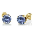 thumbnail image 2 of Gem Stone King 18K Yellow Gold Plated Silver Pendant and Earrings Jewelry Set Persian Blue and White Moissanite (2.45 Cttw), 2 of 5