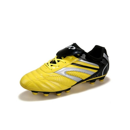 

Rotosw Kids Soccer Cleats Ground Football Shoes Lace Up Training Shoe Slip Resistant Spike Athletic Sneakers Indoor&Outdoor Comfort Trainers Yellow Black Spike 11