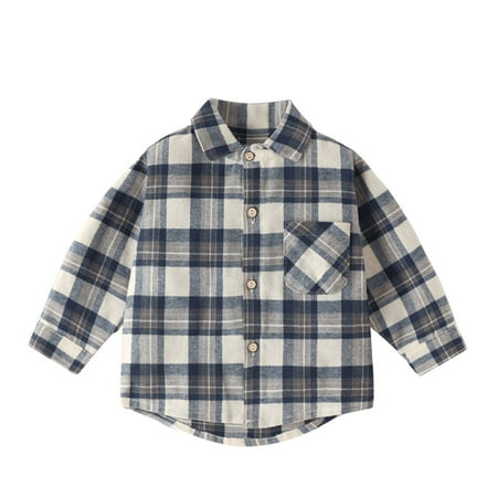 

Kids Little Boys Girls Plaid Shirts Fashion Lapel Long Sleeve Button Down Shirt with Pockets Fall Casual Lightweight Blouse