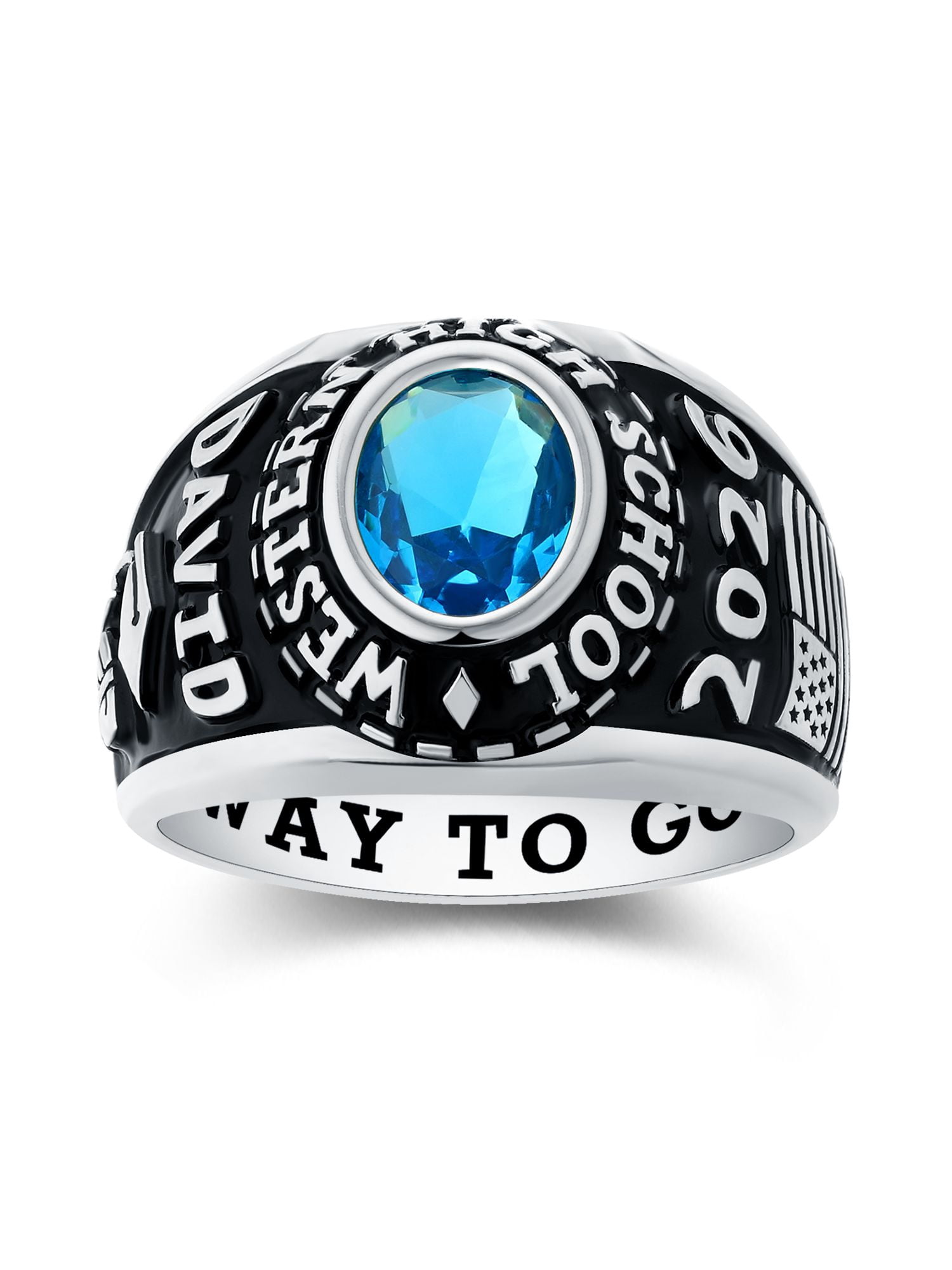 Mementos USA Custom Large Men's Class Rings 10kt White Gold for High School and College Graduation