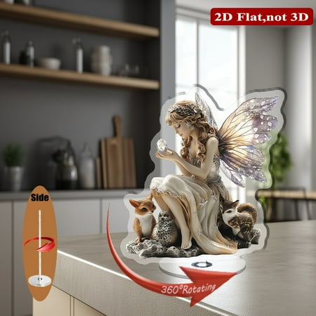 1pc 2d flat Rotating acrylic display featuring enchanting fairy queens and their charming companions for elegant home accent or celebration centerpiece