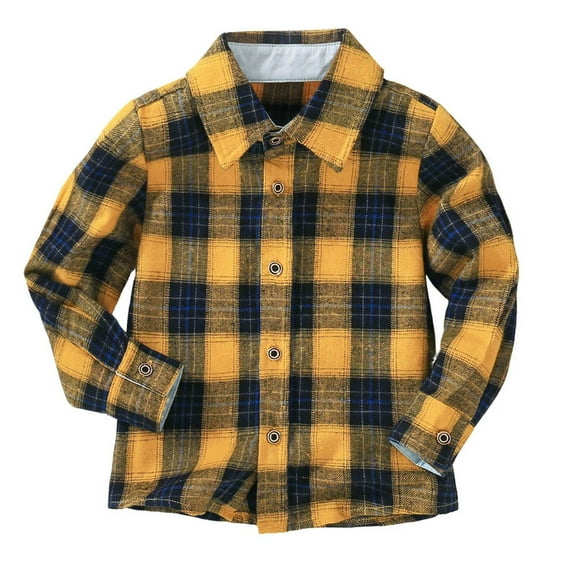 Toddler Boy Long Sleeve Shirt Fashion Plaid Lapel Long Sleeve Button Up Shirt Shacket Jackets Children's Casual Outerwear 9M-6Y Yellow