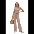 thumbnail image 2 of Conjunto Deportivo de Verano para Mujer, de Corta y Bloques de Color, con Pantalones Ajustados, A Juego, para Estar en Casa, 2025 Gris Rosado Pálido S, 2 of 10