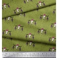 thumbnail image 3 of Soimoi Green Cotton Voile Fabric Feather & Elk Mount Face Printed Craft Fabric by the Yard 42 Inch Wide, 3 of 3