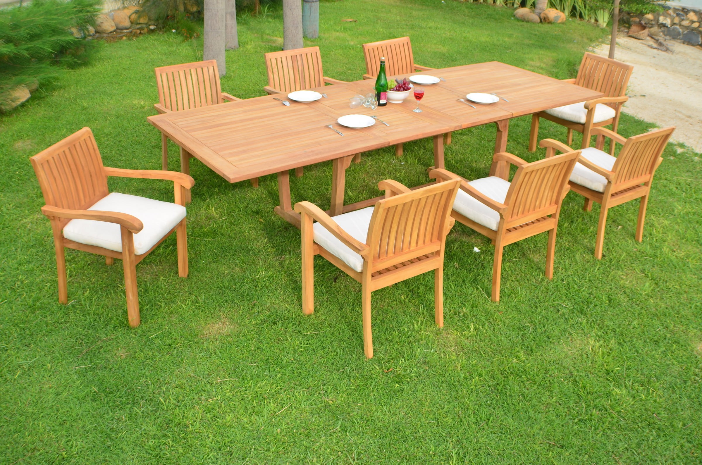 Teak Dining Set8 Seater 9 Pc Large 118" Mas Rectangle Table(Trestle