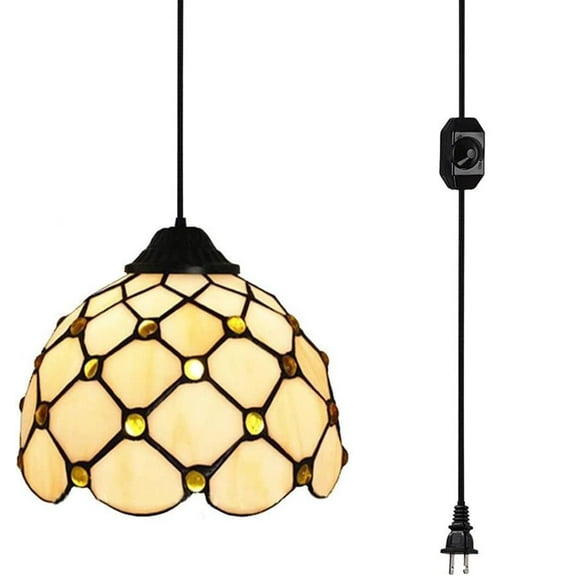 Kiven Plug-in Diamante Plug-in Swag Mini Pendant Light with 15' Cord and in-Line On/Off Dimmer Switch,Bulb not Included