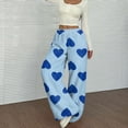 thumbnail image 5 of Palazzo Pajama Pants Women Baggy Wide Leg Fleece Lounge Pants Soft Fluffy Heart Print Pants 2025 Fashion Comfy Elastic Waist Sweatpants Blue S, 5 of 5