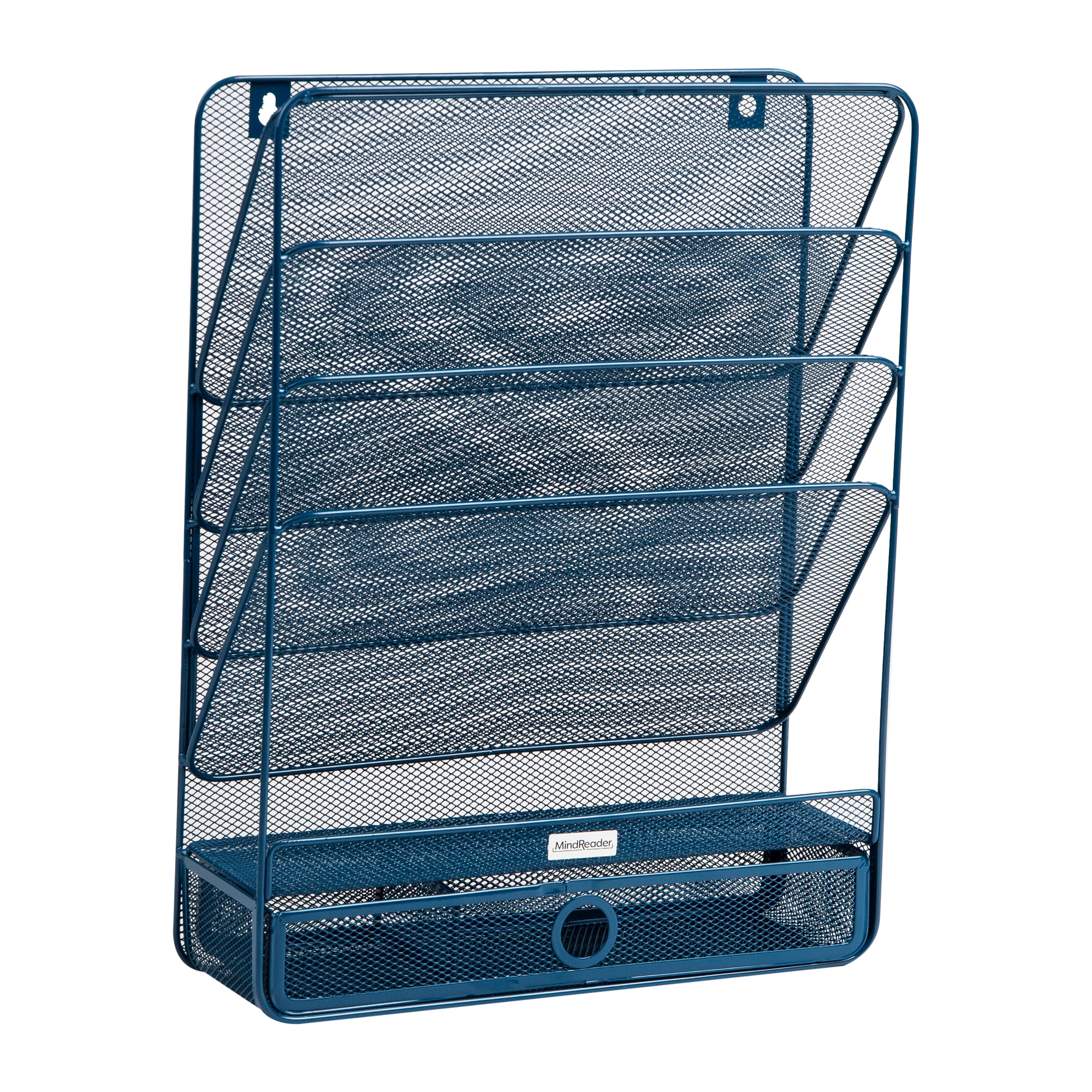 Mind Reader 4-Tier Vertical File Storage, Desktop Organizer, Wall Mount, Office, Metal Mesh, 12.5"L x 4"W x 16.5"H, Turquoise