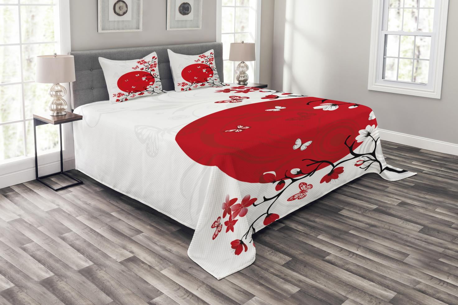 Japanese Bedspread Set Queen Size, Japanese Culture Inspired Artwork