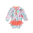 thumbnail image 2 of inlzdz Baby Girls Long Sleeve Ruffle Floral Print Swimsuit One Piece Zipper Swimwear Bathing Suit Rash Guard Orange 18-24 Months, 2 of 7