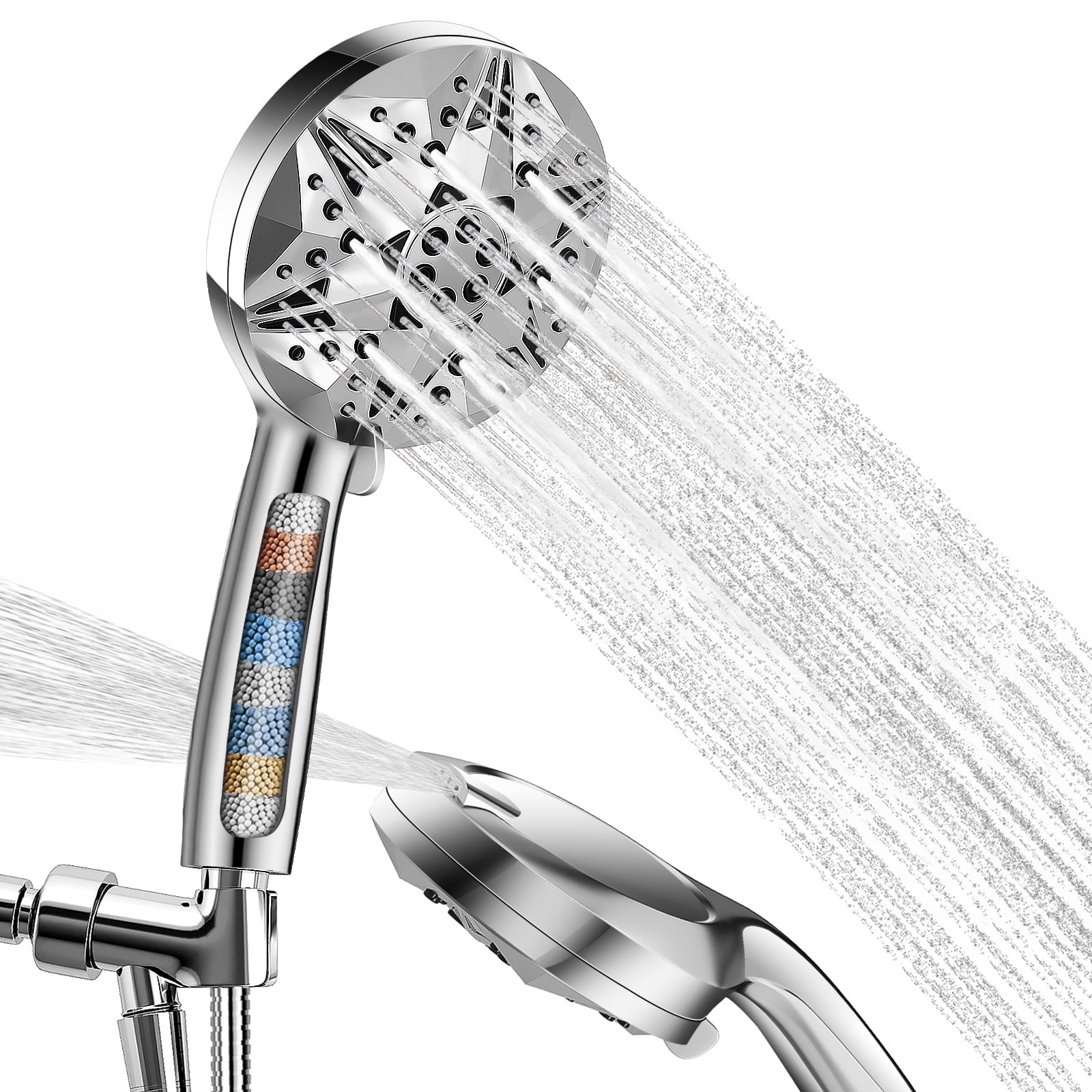 High Pressure 10-mode Handheld Shower Head- Extra Long 80" SS Hose 5.04" Portable Detachable Shower Head with Hard Water Filter for Bathroom Outdoor, Anti-clog & Powerful to Clean Tile & Pets