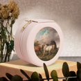 thumbnail image 6 of Fuzoiu Three Horses Oil Painting Print Portable Jewelry Box,Round Mini Leather Travel Jewelry Case,Small Travel Jewelry Organizer,Jewelry Holder for Ring Necklace Earring for Women Girls-Pink, 6 of 7