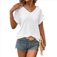 thumbnail image 2 of Camiseta con Bordado de Ojales para Mujer, Blusa Informal de Verano con Cuello en V, Blusa Holgada A , , Talla M, 2 of 8