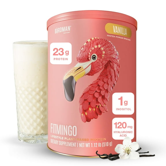 BIRDMAN Fitmingo Vegan Protein Powder with Inositol, 3 Blends, Vanilla, 15 Servings, 1.12lb