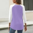 thumbnail image 3 of Lumtrix Women's Casual 3/4 Sleeve T Shirts Button Down V-neck Tunic Blouses Color Block Basic Tee Tops Loose fit Summer Shirt Purple M, 3 of 4