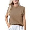 thumbnail image 1 of cfhntfmh Womens Short Sleeve Sweater Spring Summer Round Neck Pullover Ribbed Knit Sweater Vest Tops with Pocket, 1 of 2