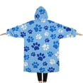 thumbnail image 2 of Oversized Wearable Blanket Hoodie,Blue Dog Paw Footprint Sherpa Blanket Hoodie with Super Pockets,Super Warm Fuzzy Pullover for Women & Men, 2 of 6